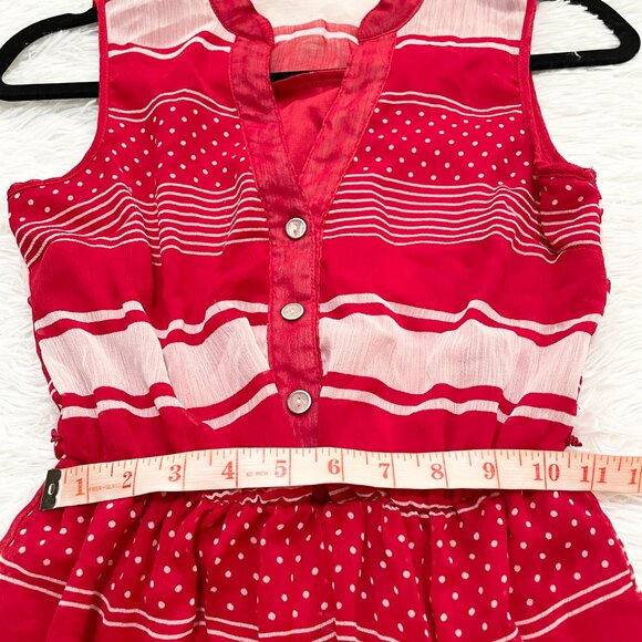 Women Rewind Retro Striped Polka Dot Belted Sleeveless Dress in Red Size Small - Picture 4 of 10
